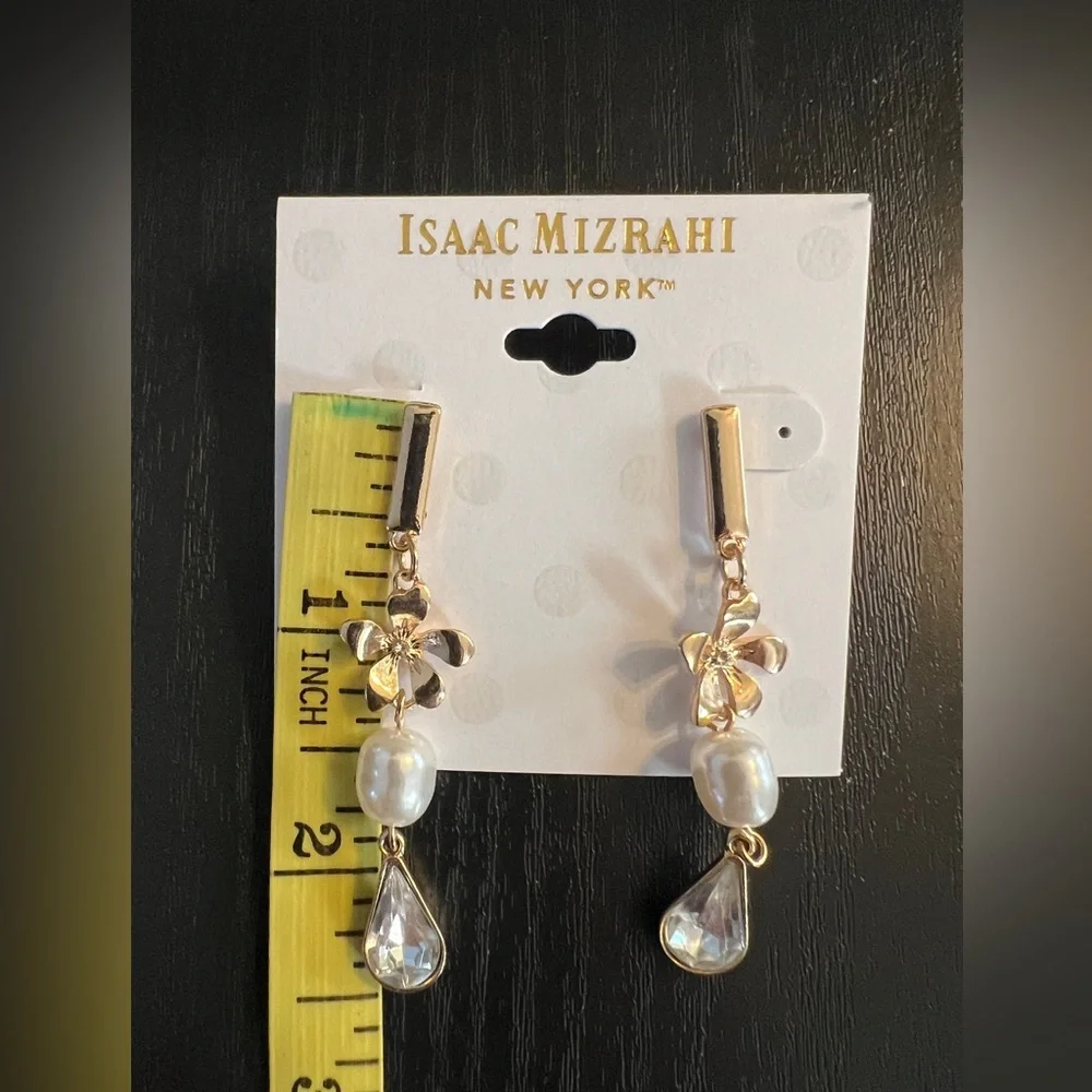 Isaac Mizrahi Flower Faux Pearl Drop Earrings - Picture 5 of 5